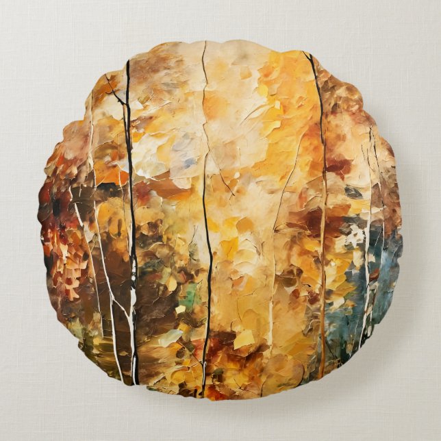 Brown Leaf  Nature Serenity Abstract Art Round Pillow (Front)