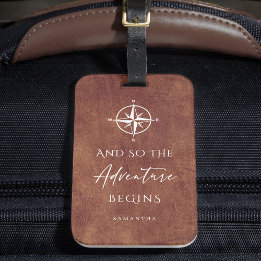  Brown Leather Adventure Begins Personalized Luggage Tag