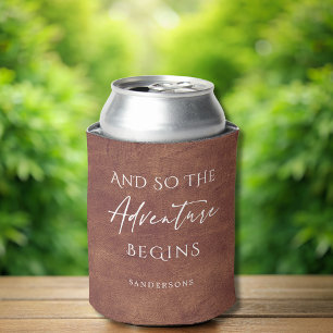 Brown Leather Adventure Personalized Can Cooler