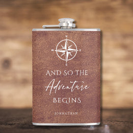 Brown Leather Adventure Personalized Hip Flask