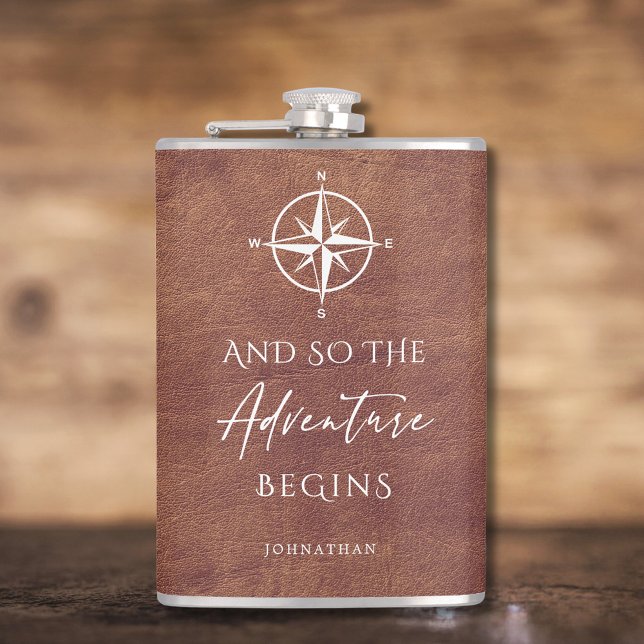 Brown Leather Adventure Personalized Hip Flask (Creator Uploaded)