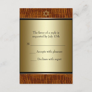 Brown Leather Black Bar Mitzvah RSVP Card