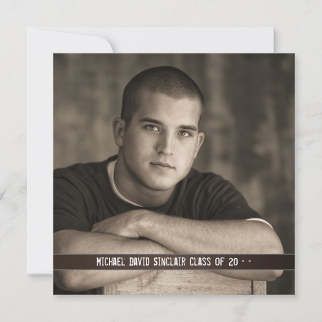 Brown Leather Boys Photo Graduation Announcement (Front)