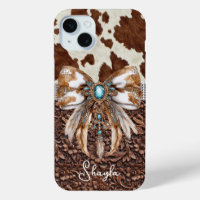 Brown Leather Cowhide Jewelled Bow Monogrammed