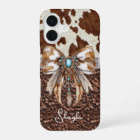 Brown Leather Cowhide Jewelled Bow Monogrammed