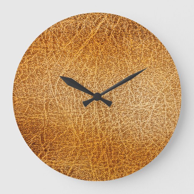 Brown Leather: Detailed Texture Closeup Large Clock (Front)