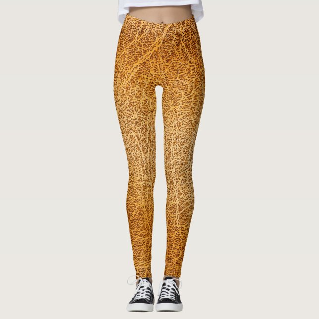 Brown Leather: Detailed Texture Closeup Leggings (Front)