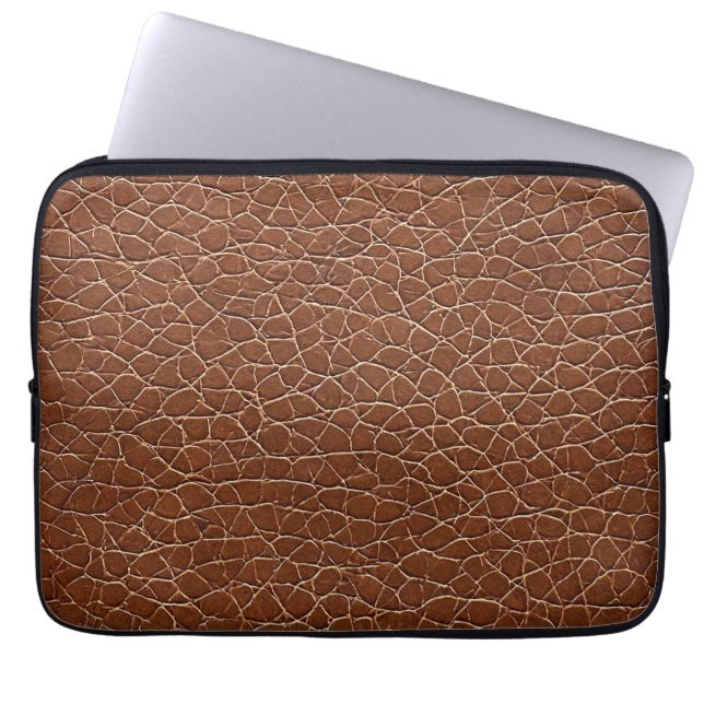 Brown leather effect pattern laptop sleeve (Front)