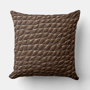 Brown leather effect pattern throw pillow
