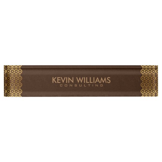 Brown Leather Gold Border Frame Name Plate