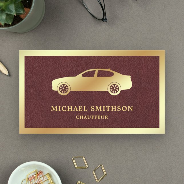Brown Leather Gold Car Professional Chauffeur Business Card (Creator Uploaded)