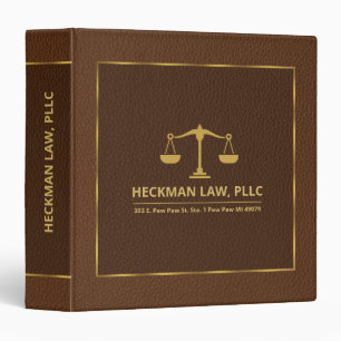 Brown Leather Gold Justice Scale Simple Frame Binder
