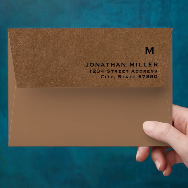 Brown Leather Gold Monogram Return Address  Envelope (Hand)