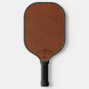 Brown Leather Image Custom Monogram Pickleball Paddle