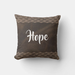 Brown Leather Lace Reversible Decorative Pillow