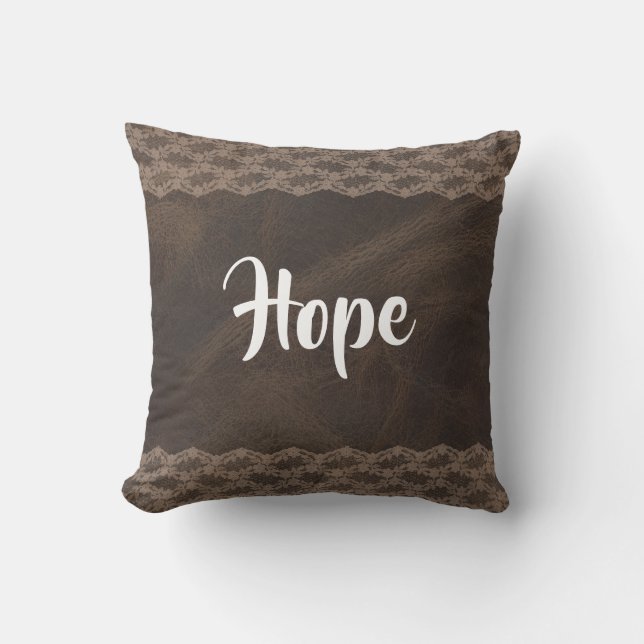 Brown Leather Lace Reversible Decorative Pillow (Front)