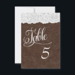 Brown Leather & Lace Wedding Table Number Card<br><div class="desc">Brown Leather & Lace Wedding Table Number Card.</div>