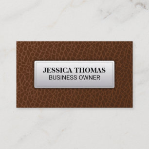 Brown Leather   Leather Stitched Label Business Card