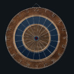 Brown Leather Look dart board<br><div class="desc">Classy brown leather and linen print dart board with blue accents</div>