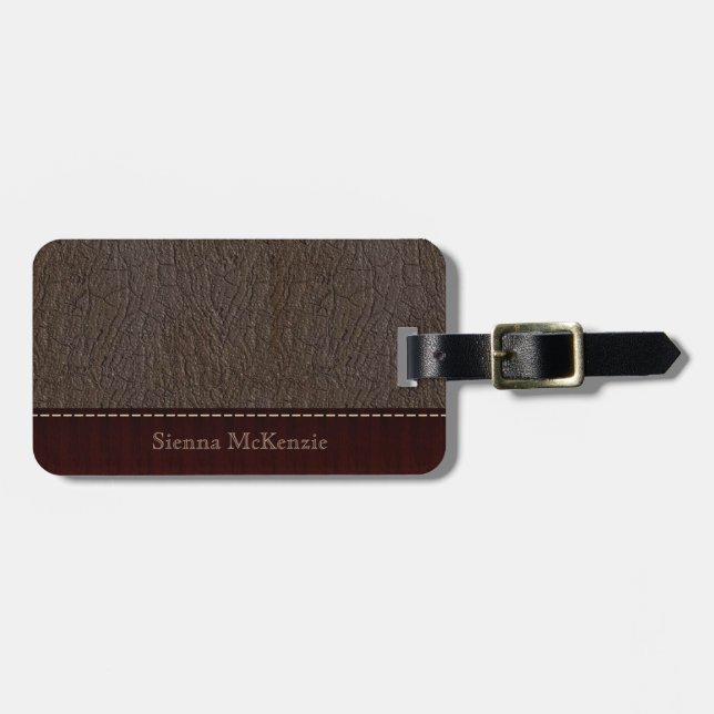 Brown Leather Look Luggage Tag (Front Horizontal)