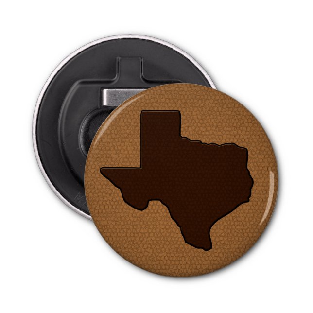 Brown Leather Look Texas Button Bottle Opener (Front)