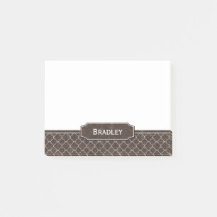 Brown Leather Look White Quatrefoil Monogram Post-it Notes