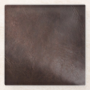 Brown Leather  – Minimalist Design  Glass Coaster