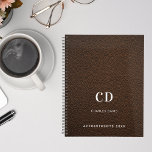 Brown leather monogram initials 2024 planner<br><div class="desc">A brown faux leather photo as background and white text. Personalize and add your monogram initials,  name and a title year.</div>