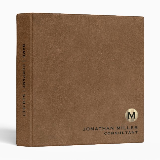 Brown Leather Monogrammed Binder (Front/Spine)