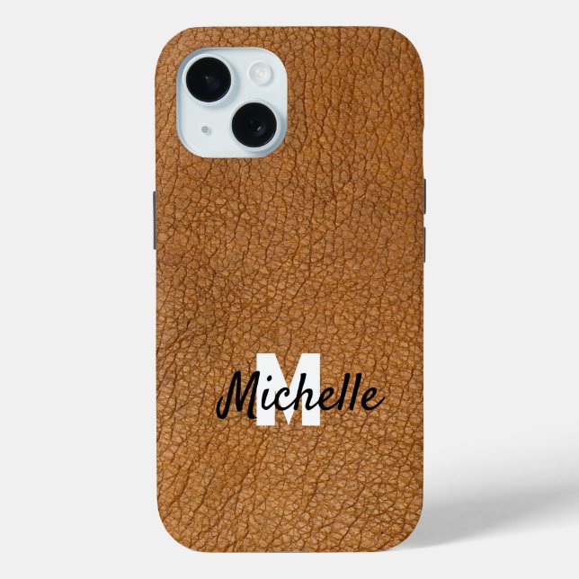 Brown leather personalized name monogram  Case-Mate iPhone case (Back)
