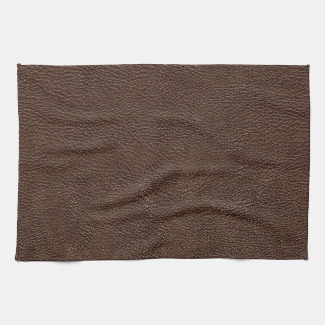 Brown Leather Print Texture Pattern Kitchen Towel (Horizontal)