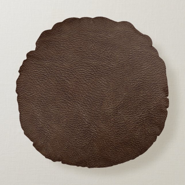 Brown Leather Print Texture Pattern Round Pillow (Front)