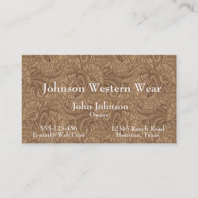 Brown Leather Print Western Business Card (Front)