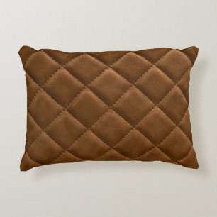 Brown leather, rhombus pattern drawing accent pillow