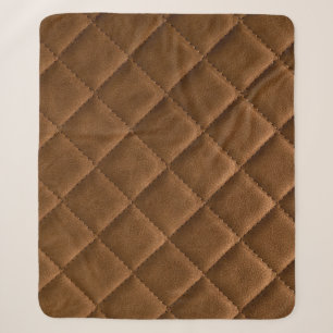 Brown leather, rhombus pattern drawing sherpa blanket