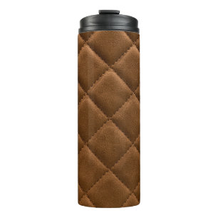 Brown leather, rhombus pattern drawing thermal tumbler