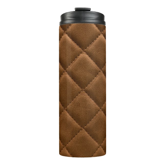 Brown leather, rhombus pattern drawing thermal tumbler (Front)