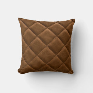 Brown leather, rhombus pattern drawing throw pillow