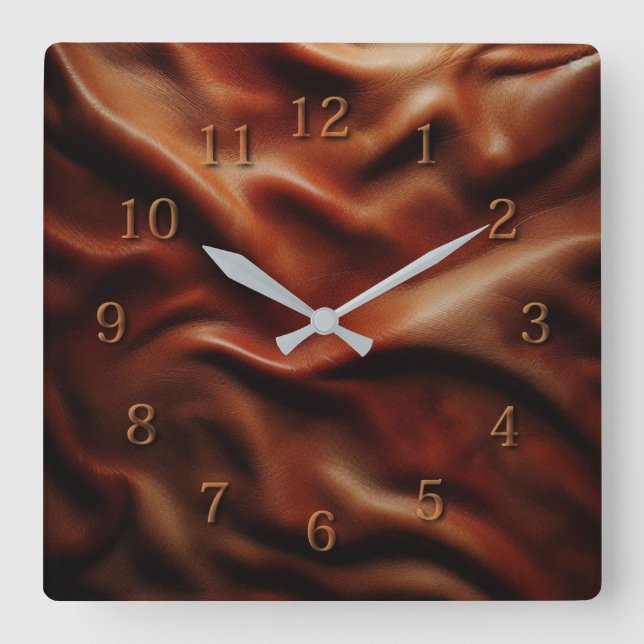 brown leather square wall clock (Front)