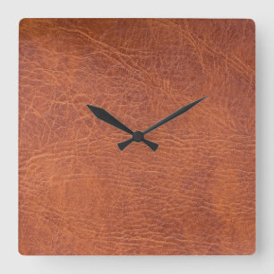 Brown leather square wall clock
