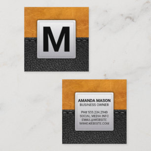 Brown Leather   Stitched Leather Square Business Card