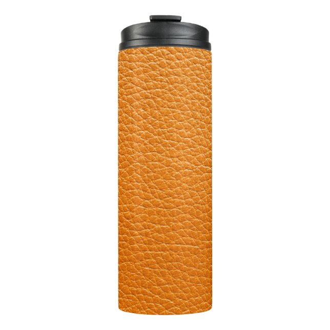 Brown leather texture closeup thermal tumbler (Front)