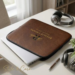 Brown Leather Texture Custom Laptop Sleeve Design