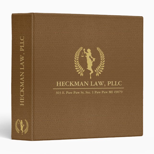 Brown Leather Texture Gold Ladies Justice Logo Binder (Front/Spine)