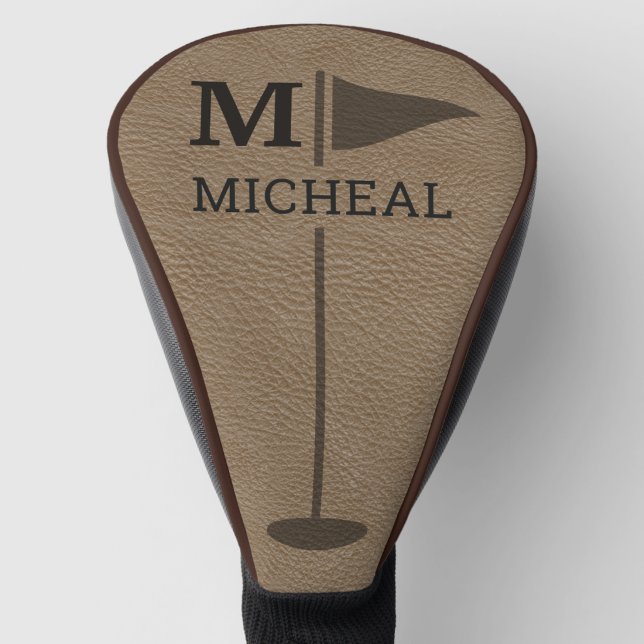 Brown Leather Texture Monogram Name Golf Head Cover (Creator Uploaded)