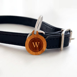 Brown Leather Texture Monogram - Not Real Leather Pet Tag