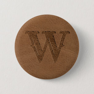 Brown Leather Texture Monogrammed Initial 2 Inch Round Button