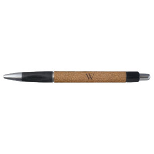Brown Leather Texture Monogrammed Name Pen