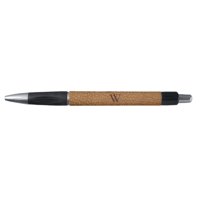 Brown Leather Texture Monogrammed Name Pen (Front)