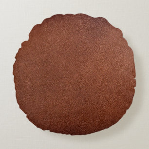 Brown leather texture round pillow